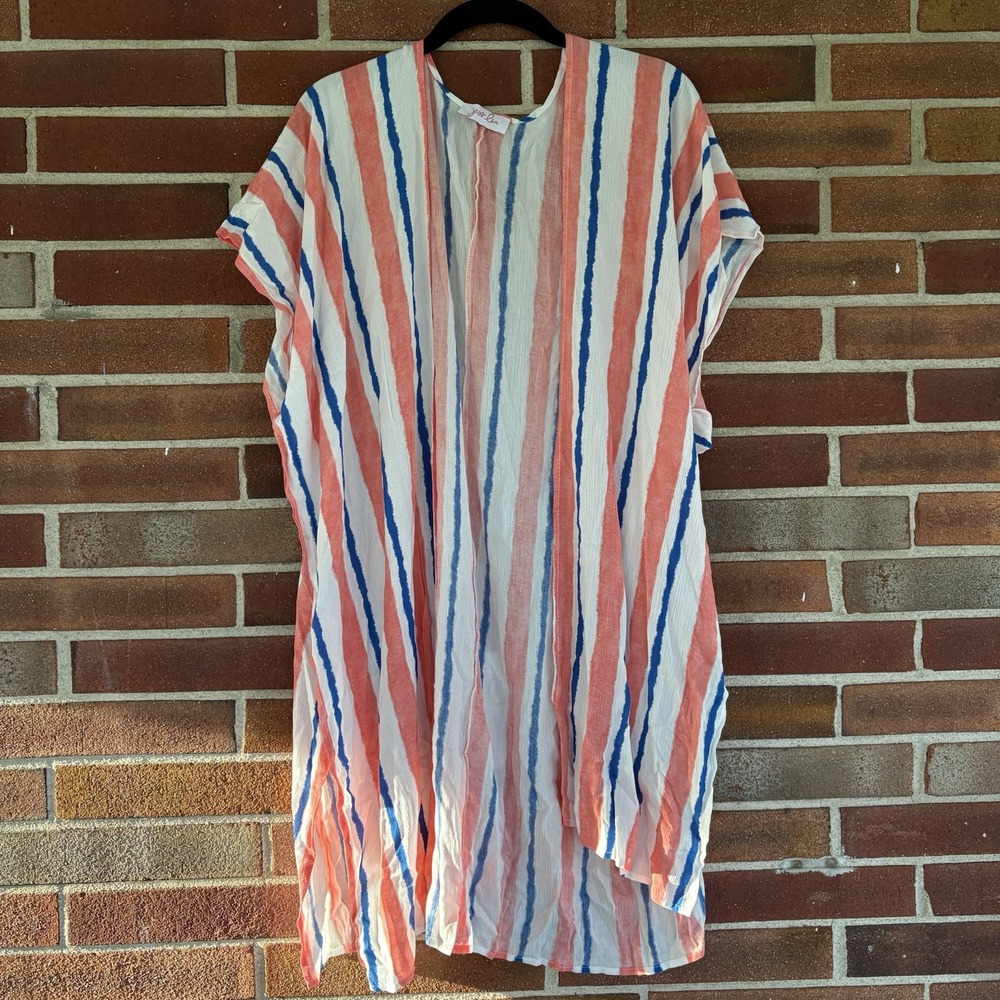 Jess Lea Blue Red White Kimono Stripe Open Front Sz M A3218
